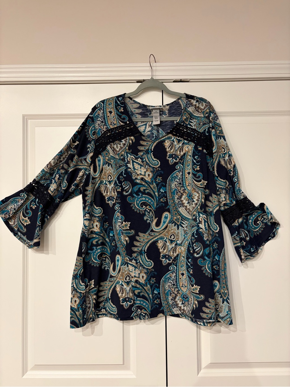 Catherines Navy Paisley V-Neck Tunic with Teal & Cream Accents